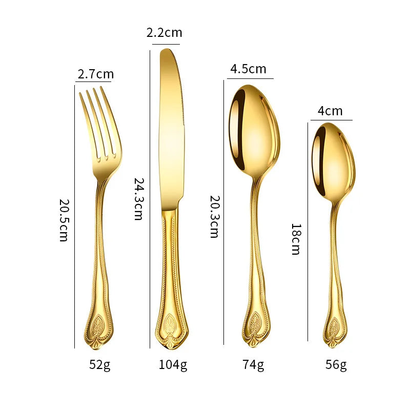 Luxus-Besteckset 24-teilig aus Edelstahl 18/10, titan-goldbeschichtet – europäischer Stil für 6 Personen