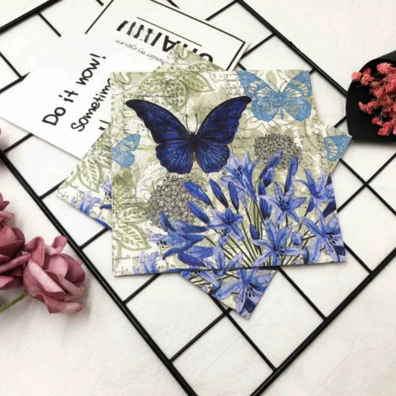Schmetterling Blumen Servietten – Reines Holzpulpapier 33cm