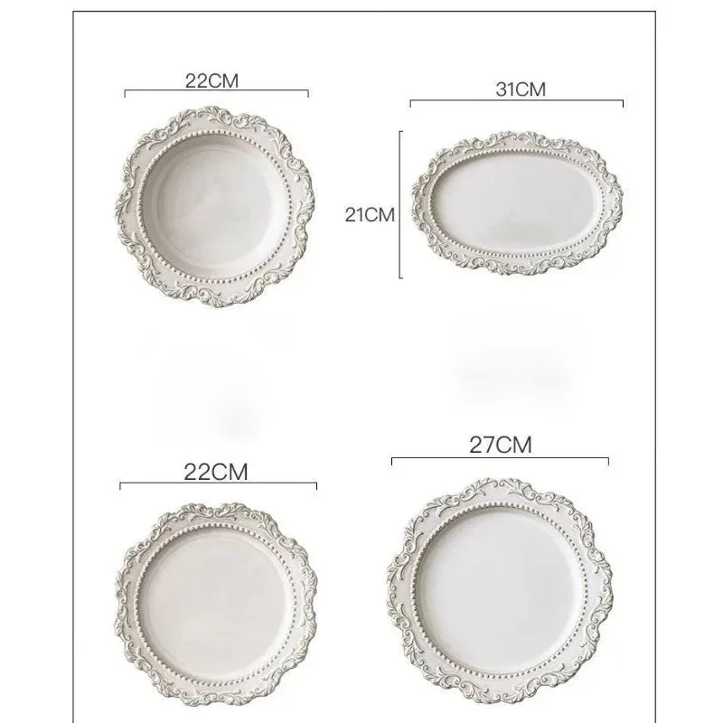 Keramik Westliche Küche Teller – Französisches Retro Relief – Versch. Grössen
