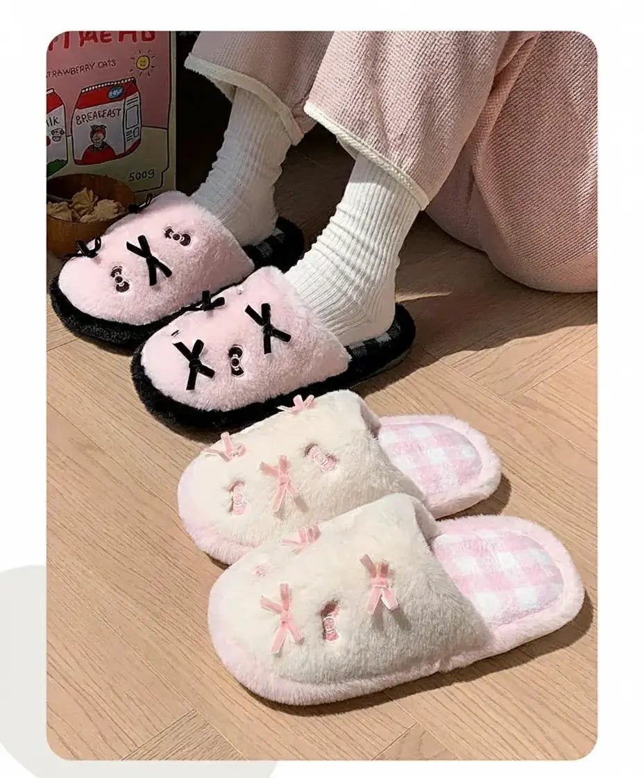Damen Hausschuhe – Plüsch Cartoon Design – Flacher Absatz, Indoor