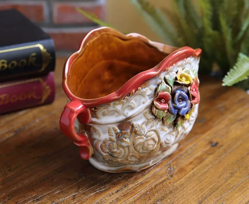 Keramik Handwerks Vase – Folk Art Design