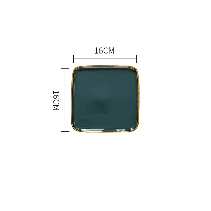Keramikteller – Dunkelgrün Goldener Rand