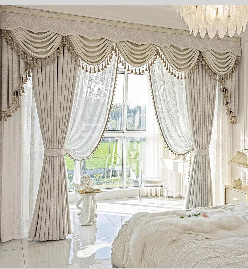 Beige Jacquard Vorhänge – Chenille Design für Villen