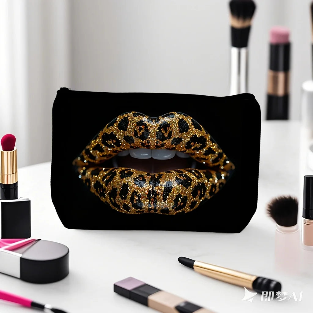 Leopardenmuster Schminktasche – Polyester – 23x17.5cm