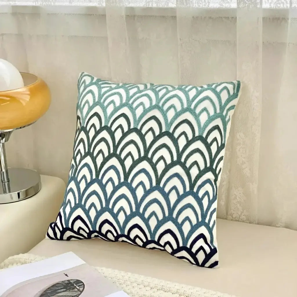 Grüne Blatt Stickerei Kissenbezug – Modernes Baumwolle 45x45cm