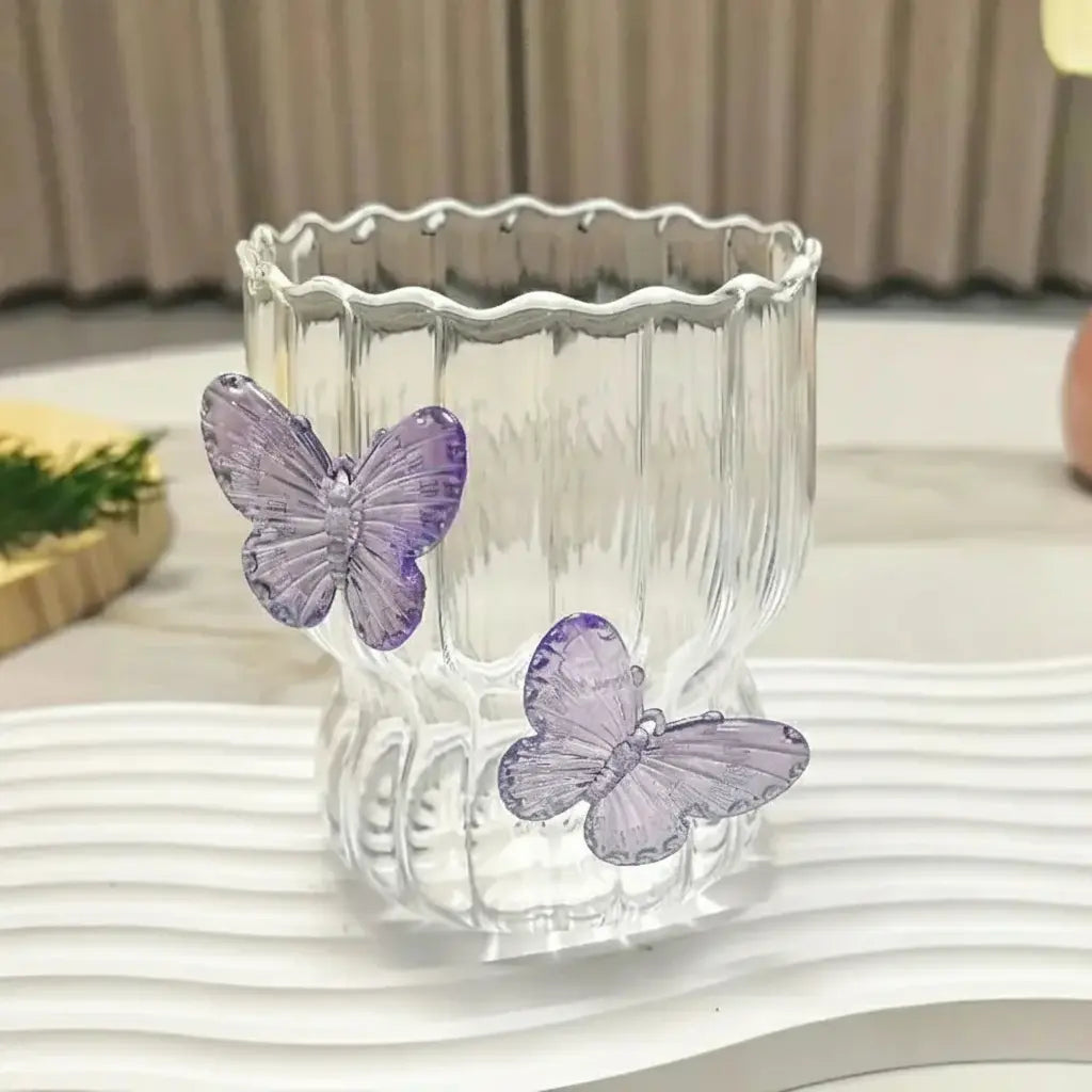 Glas Kaffeetasse – Elegantes 3D Schmetterlingsdesign