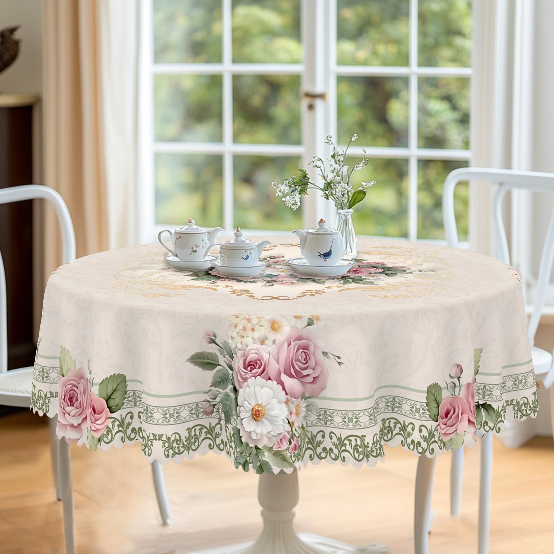 Retro Beige Rose Daisy Tischdecke – Pastoral – Vielseitig