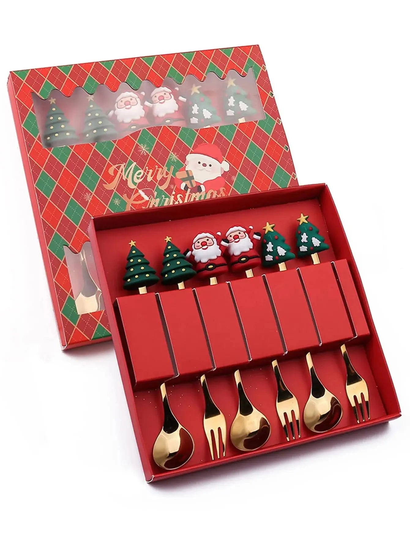 Weihnachtliches Besteckset – Edelstahl, Santa Design