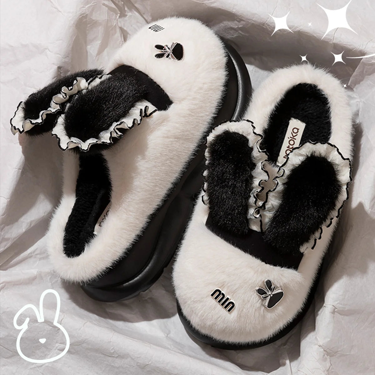 Baumwollpantoffeln – Tiermuster Pelz – Indoor Winter