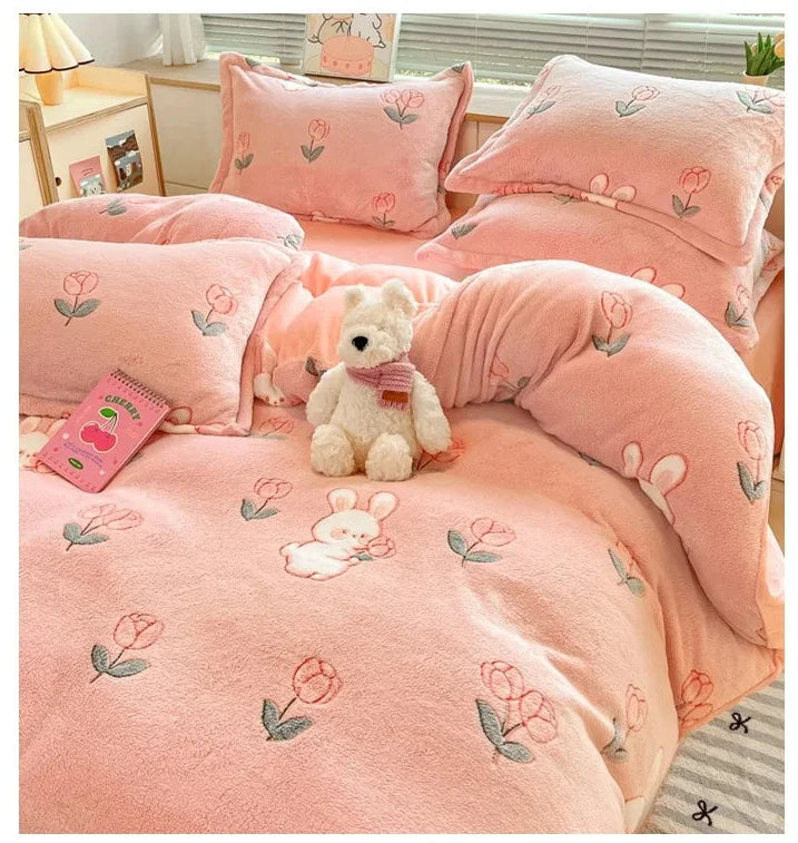 Florale Milchfleece – Moderne Doppelbettdecke 220x240