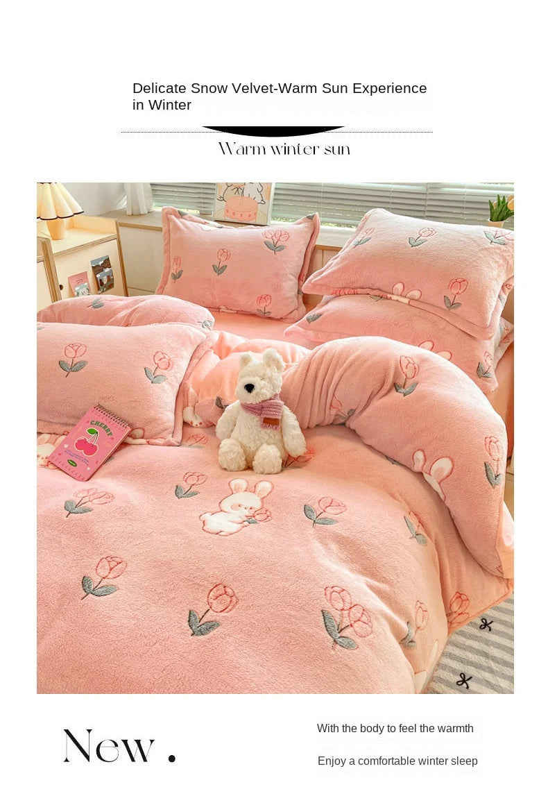 Floral Milk Fleece Bettbezug – Modern Polyester Design 220x240cm