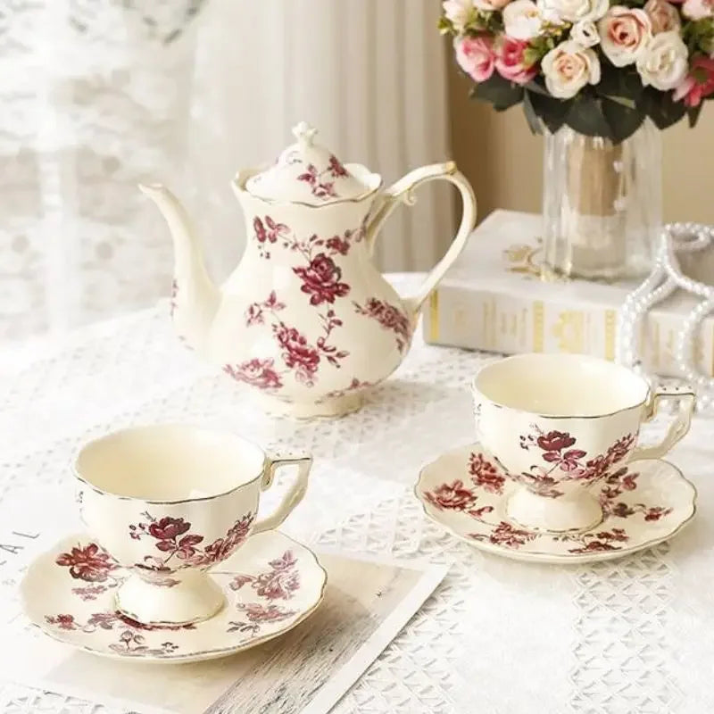 Keramik Teetassen-Set – Vintage Florales Porzellan