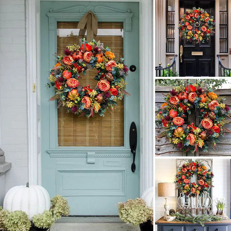 Herbstkranz – Landhaus Pfingstrose & Kürbis – 50cm Aussen