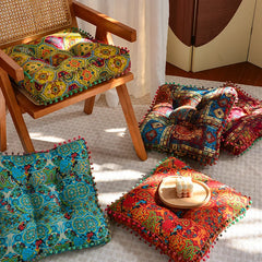Boho Tatami Sitzkissen – Florales Design 40x40cm