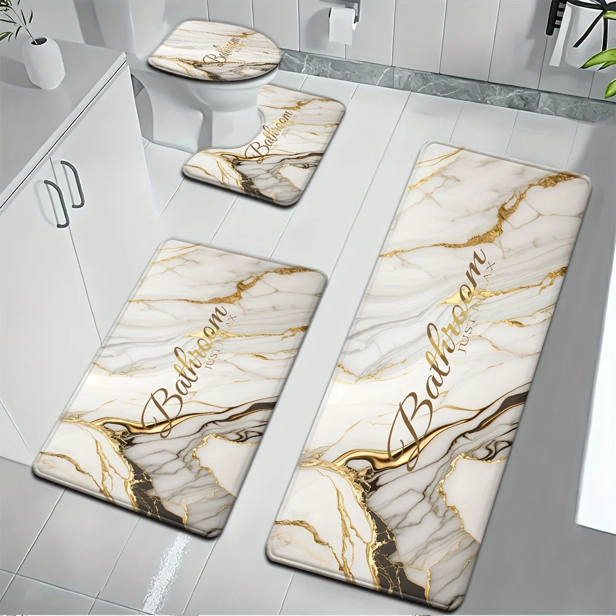 Luxus-Badset – Goldmarmor Design – Rutschfest & Soft