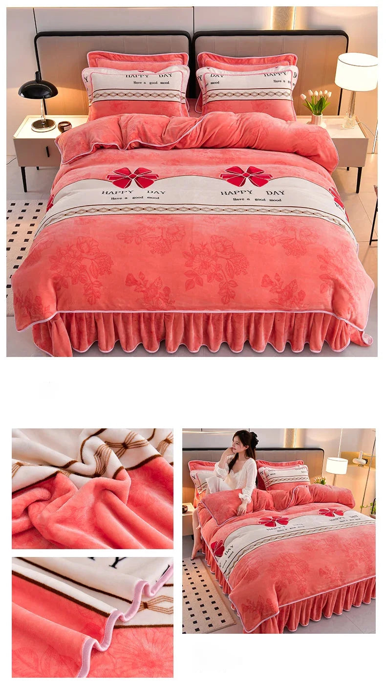 Milk Velvet Bettwäsche-Set aus Polyester, floral, Farbe: bainianhaohe, Grösse: 200x230cm Bezug 4 Teile