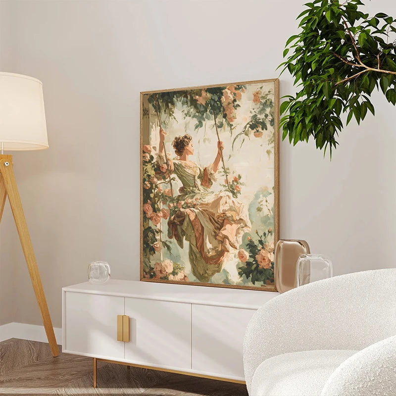 Rokoko Edeldame Druck – Moderner Stil, Wohnzimmer