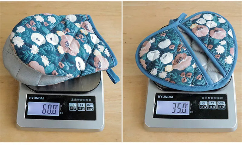 Japanische Blumen-Baumwolle-Ofenhandschuhe – Gedrucktes Herz – 15x19cm