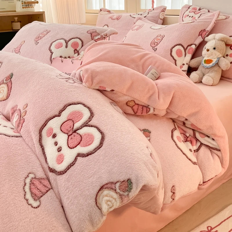 Reversible Milk Velvet Bettbezug – Sanfter Grüner Blüten