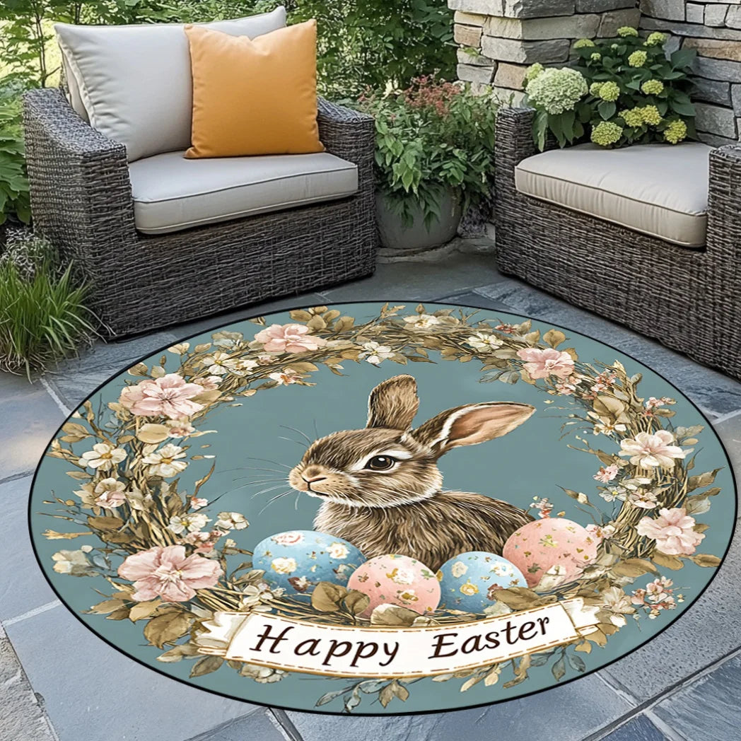 Runder Teppich – Retro-Blumendesign – 120x120cm
