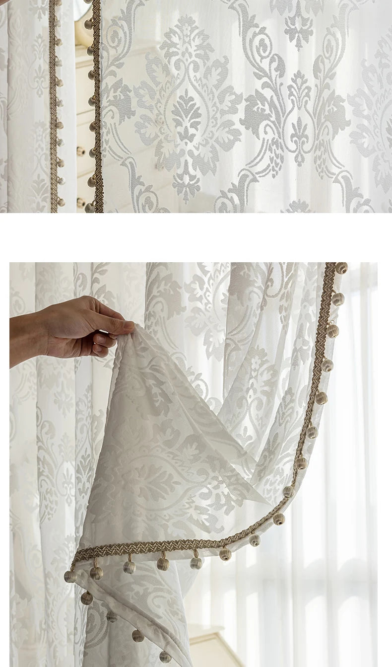 Beige Jacquard Vorhänge – Chenille Design für Villen