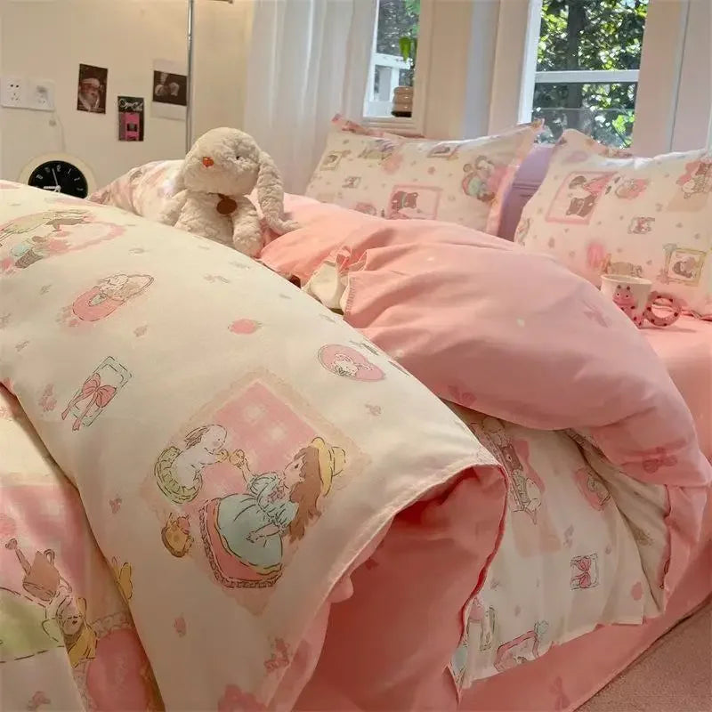 Süsse Mädchen-Bettwäsche – Cartoon-Polyester – Twin, Queen, Full