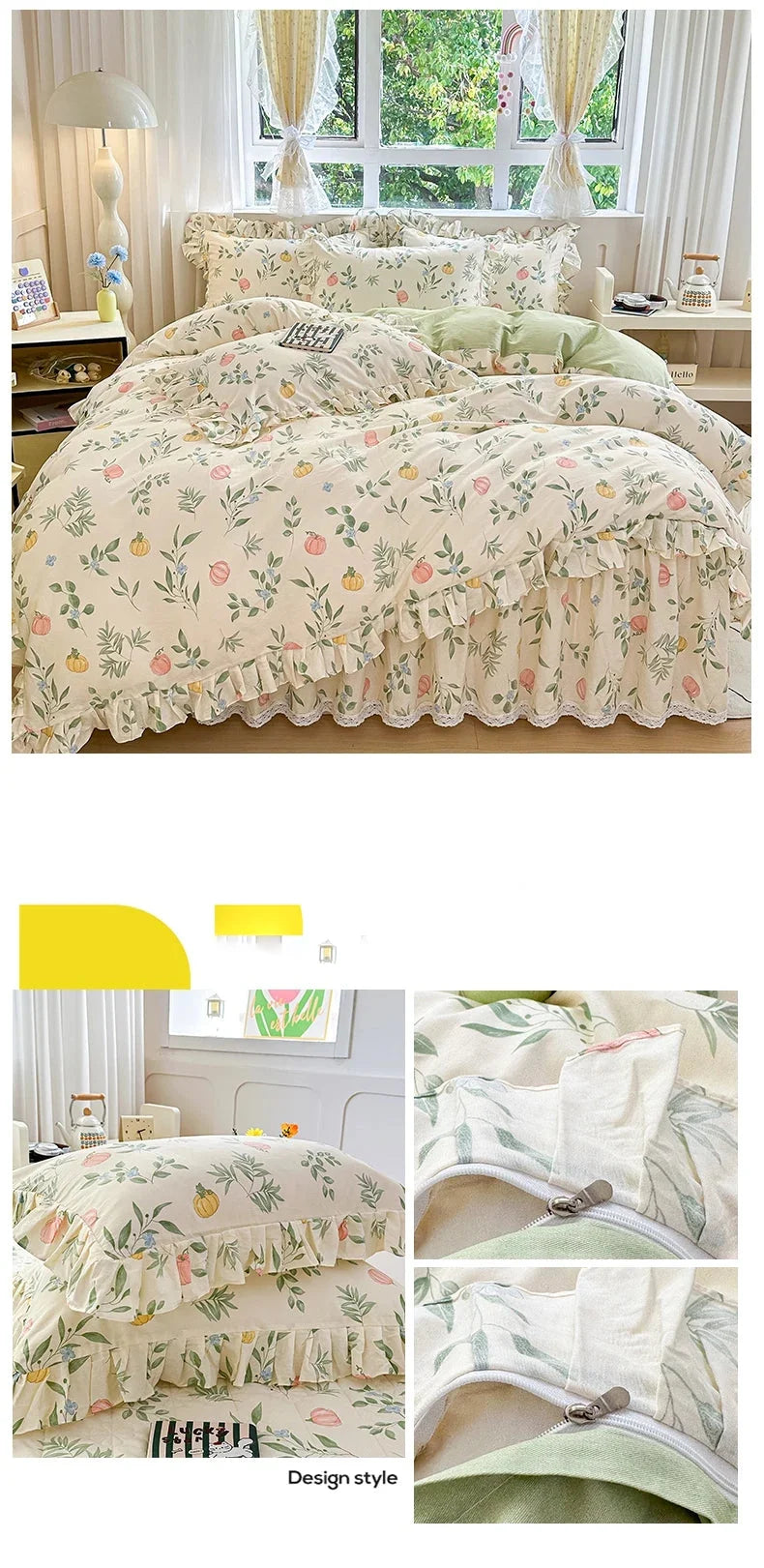 Baumwoll-Spitzenbettbezug – Landhausstil, Versch. Grössen