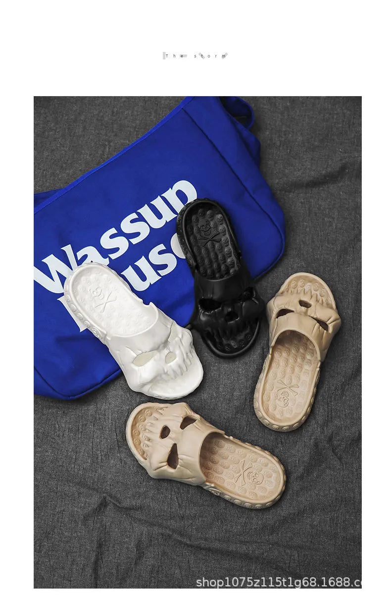 Halloween Totenkopf Slipper – EVA Komfort, Innen/Strand