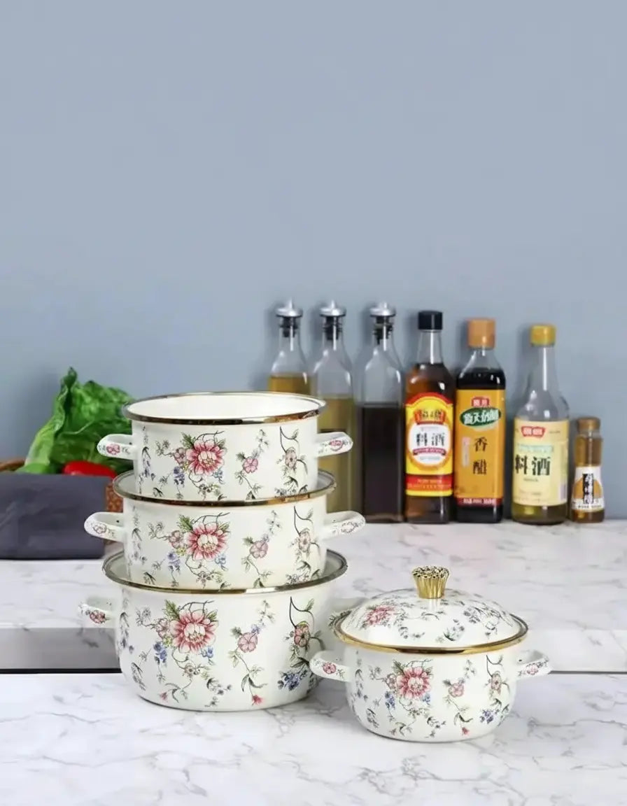 Vintage Suppentopf – Emaille, Porzellan-Optik