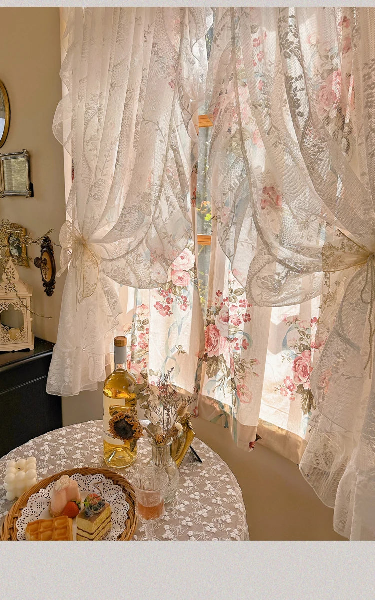 Blumenvorhänge – Romantisches Spitzendesign – 140x130cm Erkerfenster
