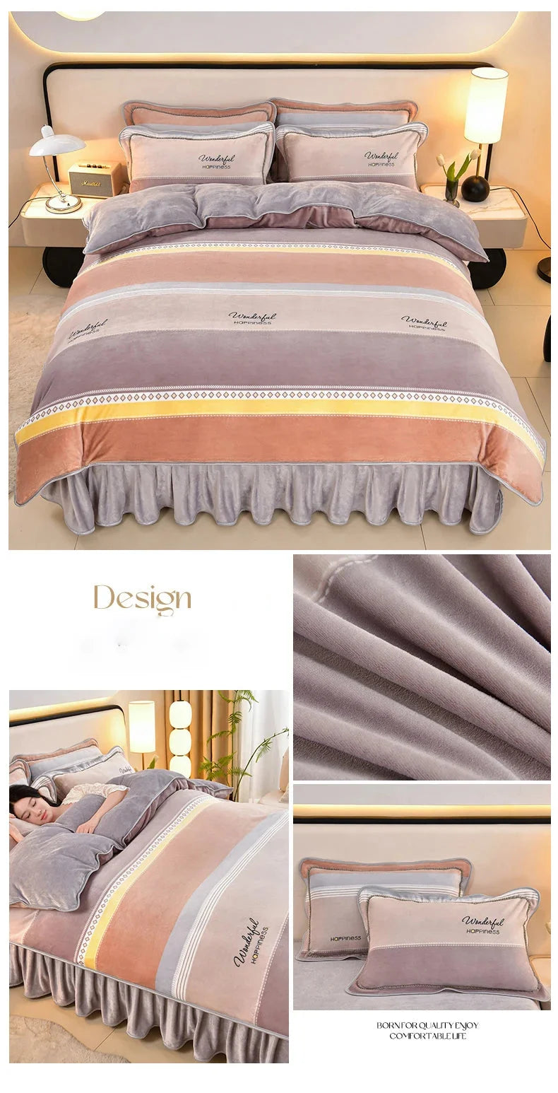 Luxus Fleece Bettwäsche-Set in blumenpink, Queen 4 Teile 200x230cm