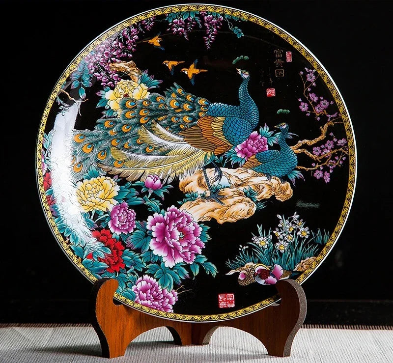 Keramikdeko-Teller in Weiss und Gold im Boho Stil auf 26cm Drachenkopfregal