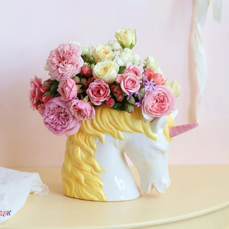 Nordische Einhorn-Vase – Keramik Vintage Stil – Wohndeko
