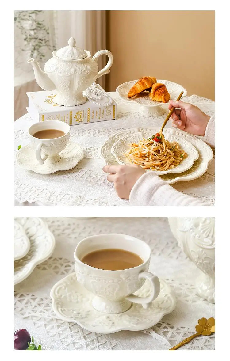 Keramikrelief-Teekanne – Elegantes Porzellan-Set