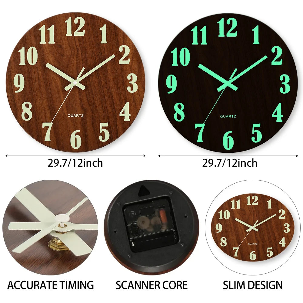 Leuchtende Wanduhr – Bambus & Holz – 12 Zoll