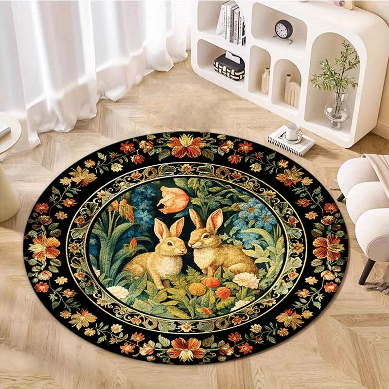Runder Teppich – Retro-Blumendesign – 120x120cm