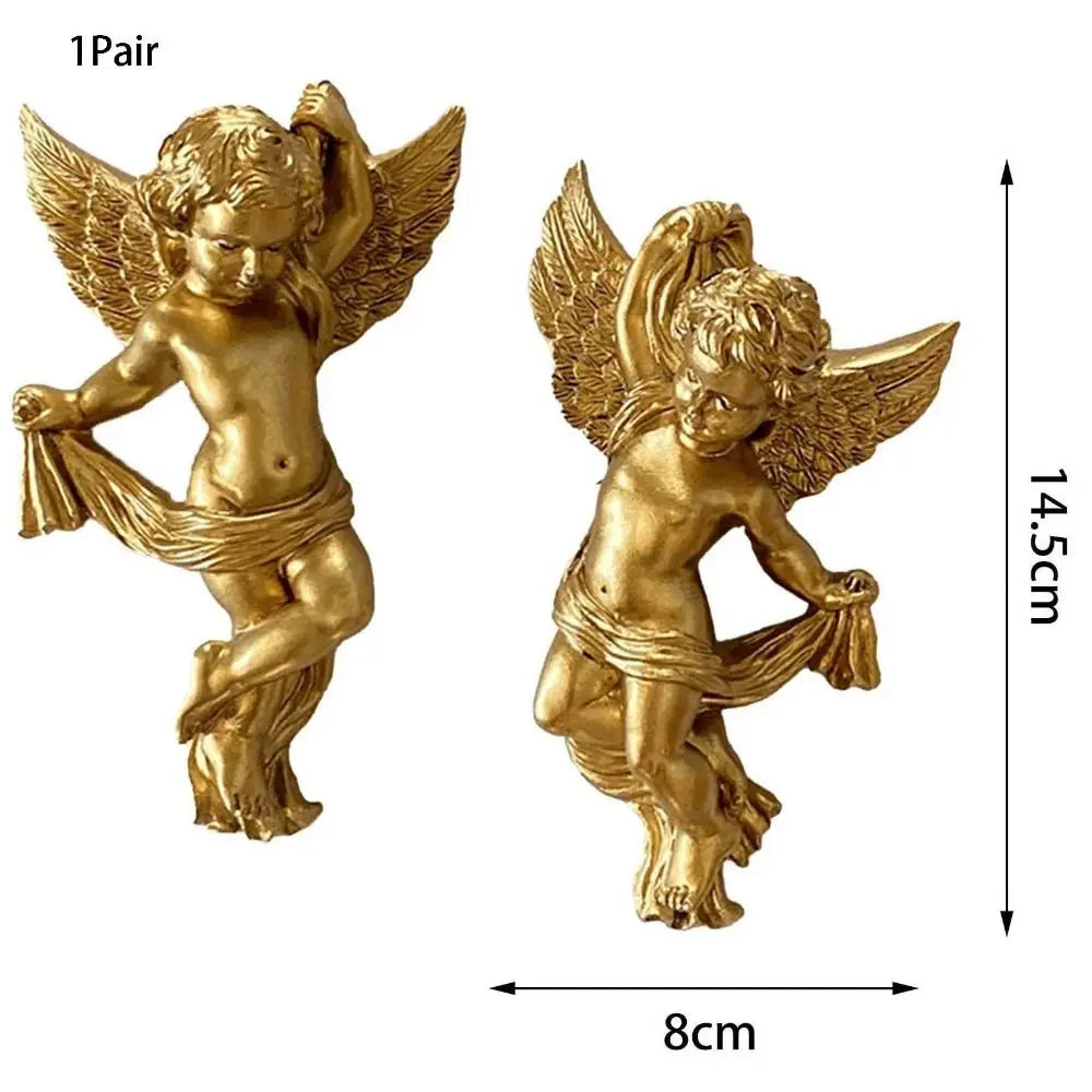 Cherub-Engel-Statuen – Goldenes Harz 14x8cm
