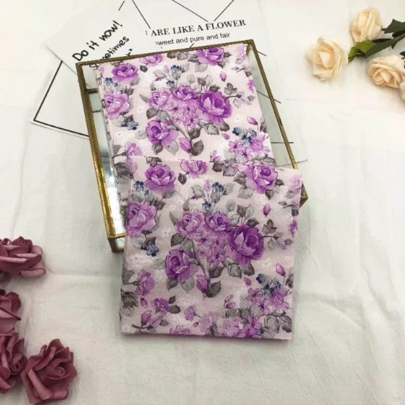 Bedruckte Papierservietten – Lila Blumen 2-lagig – 20er-Set