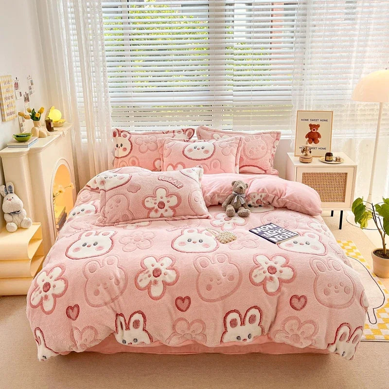 Floral Milk Fleece Bettbezug – Modern Polyester Design 220x240cm