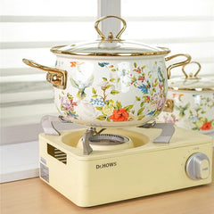 Emaille Suppentopf – Retro Blumen Design – Grosse Kapazität