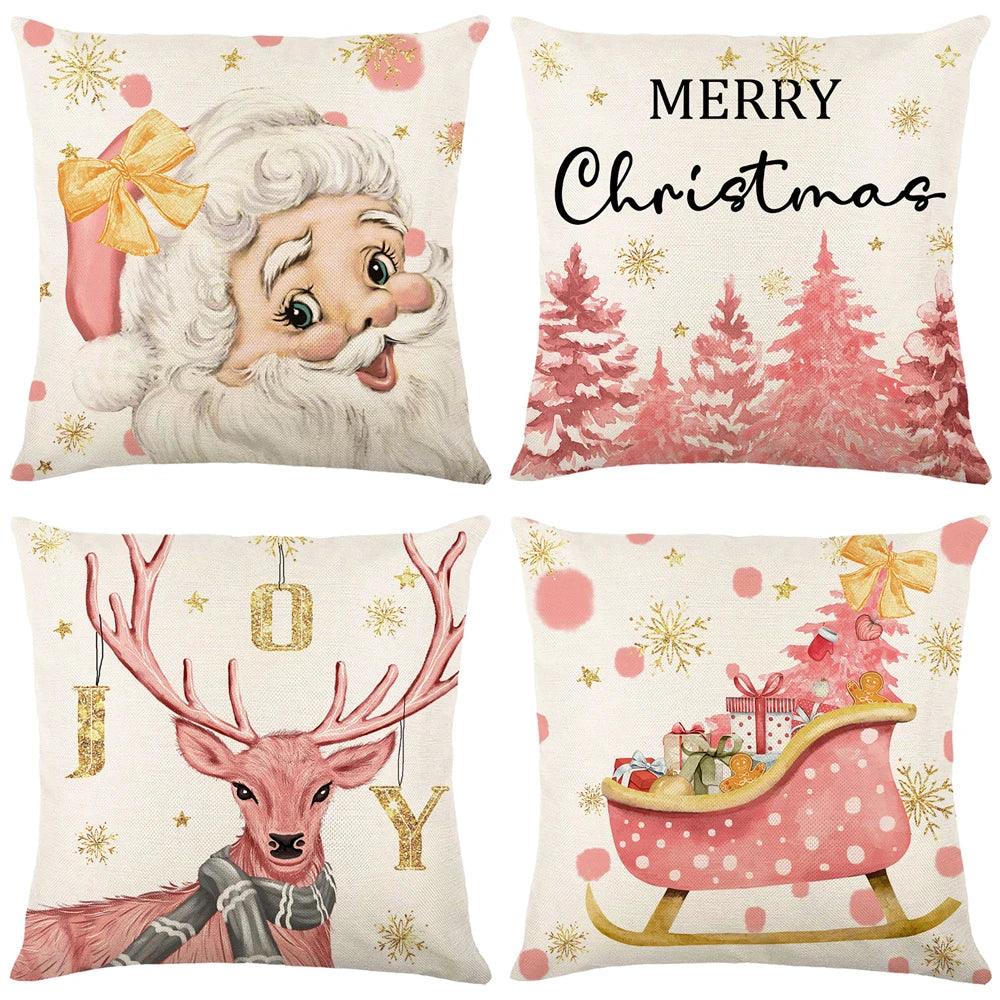 Weihnachtliche Kissenbezüge – Leinen/Baumwolle – 45x45cm Set