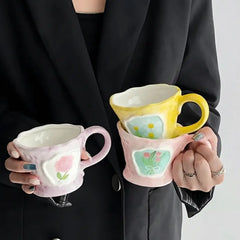 Keramikbecher – Retro Handbemaltes Design 9.5x7.5cm