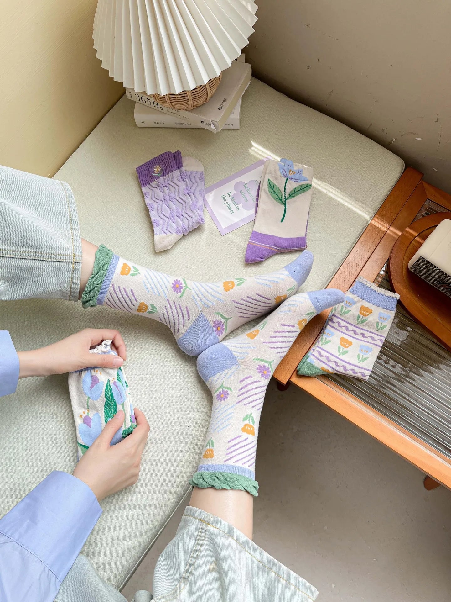 Lange Baumwollsocken – Harajuku-Blumenmuster