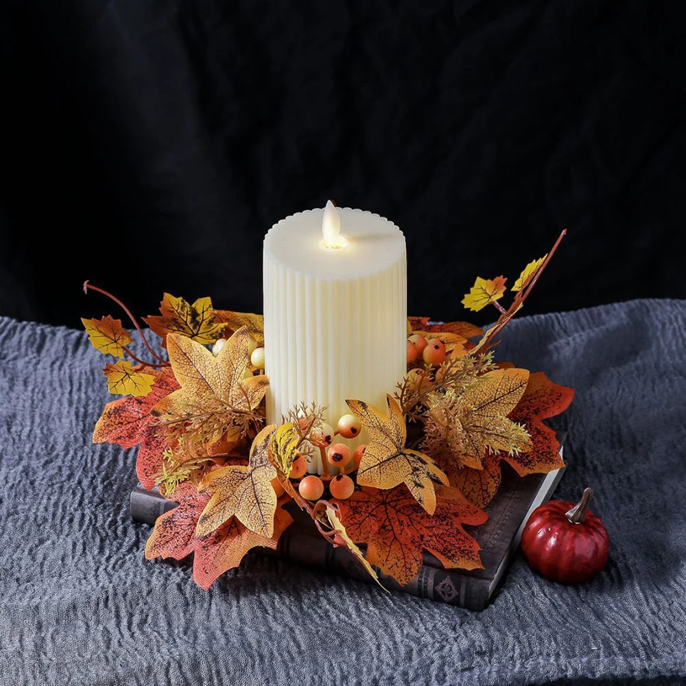 Simulierter Ahornblatt-Kerzenhalter – PE Herbststil – 25cm Durchmesser