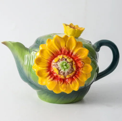 Keramik-Teeset – Porzellan Sonnenblumenrelief – 6-teiliges Set