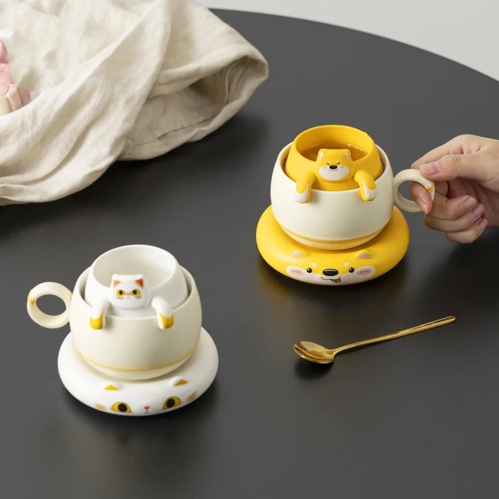 Cartoon-Hund Becher – Porzellan mit Löffel – 210ml