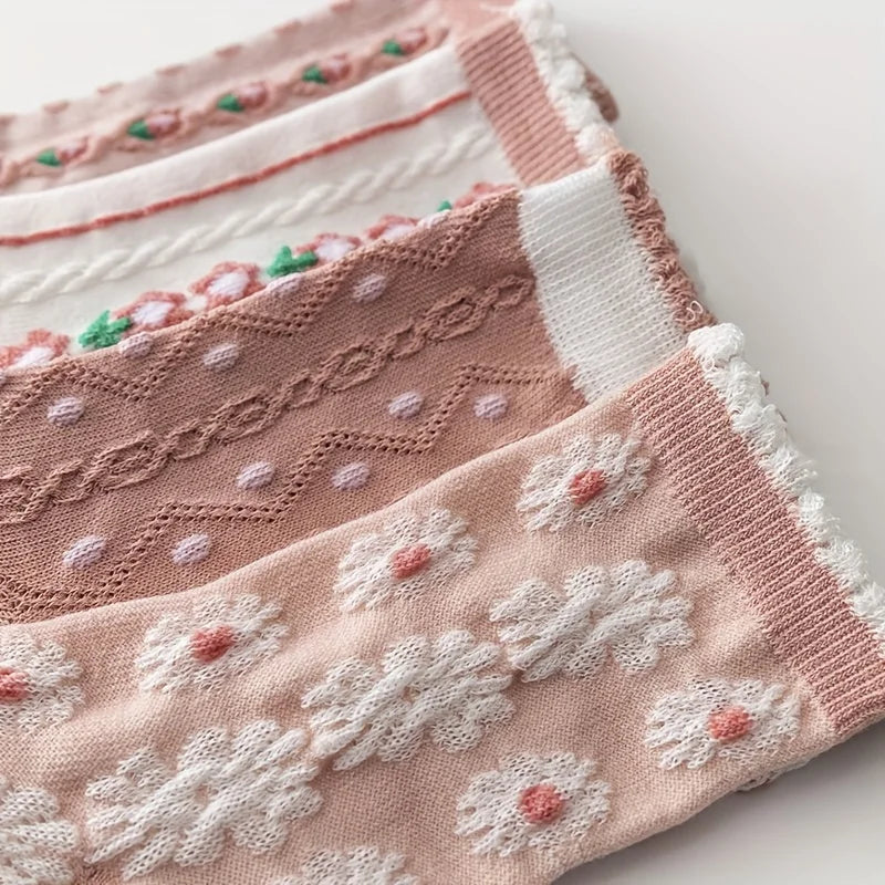 Damen Rosa Blumensocken – Baumwoll-Mix – Allesset