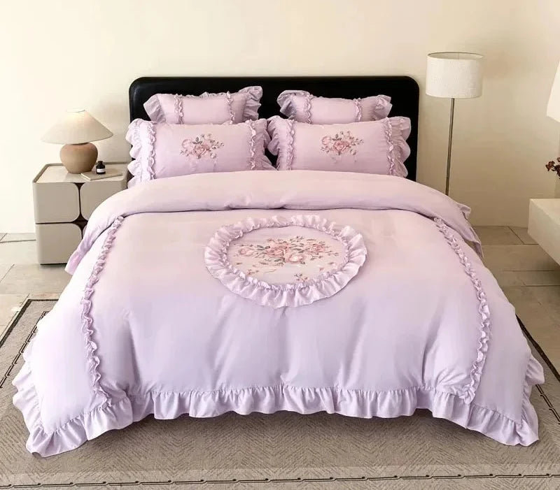 Stickerei Bettset – Rosa Mikrofaser – King & Queen Grössen