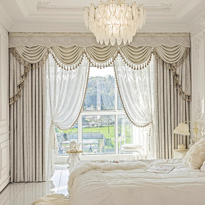 Beige Jacquard Vorhänge – Chenille Design für Villen