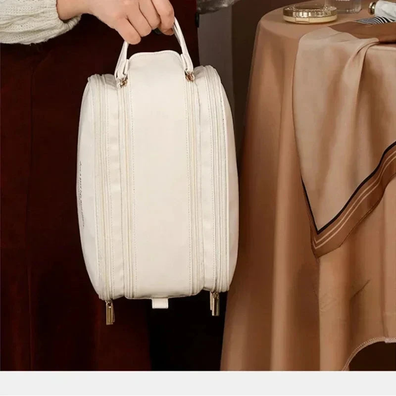Kosmetiktasche – PU Leder, Doppel-Reissverschluss, Tragbar